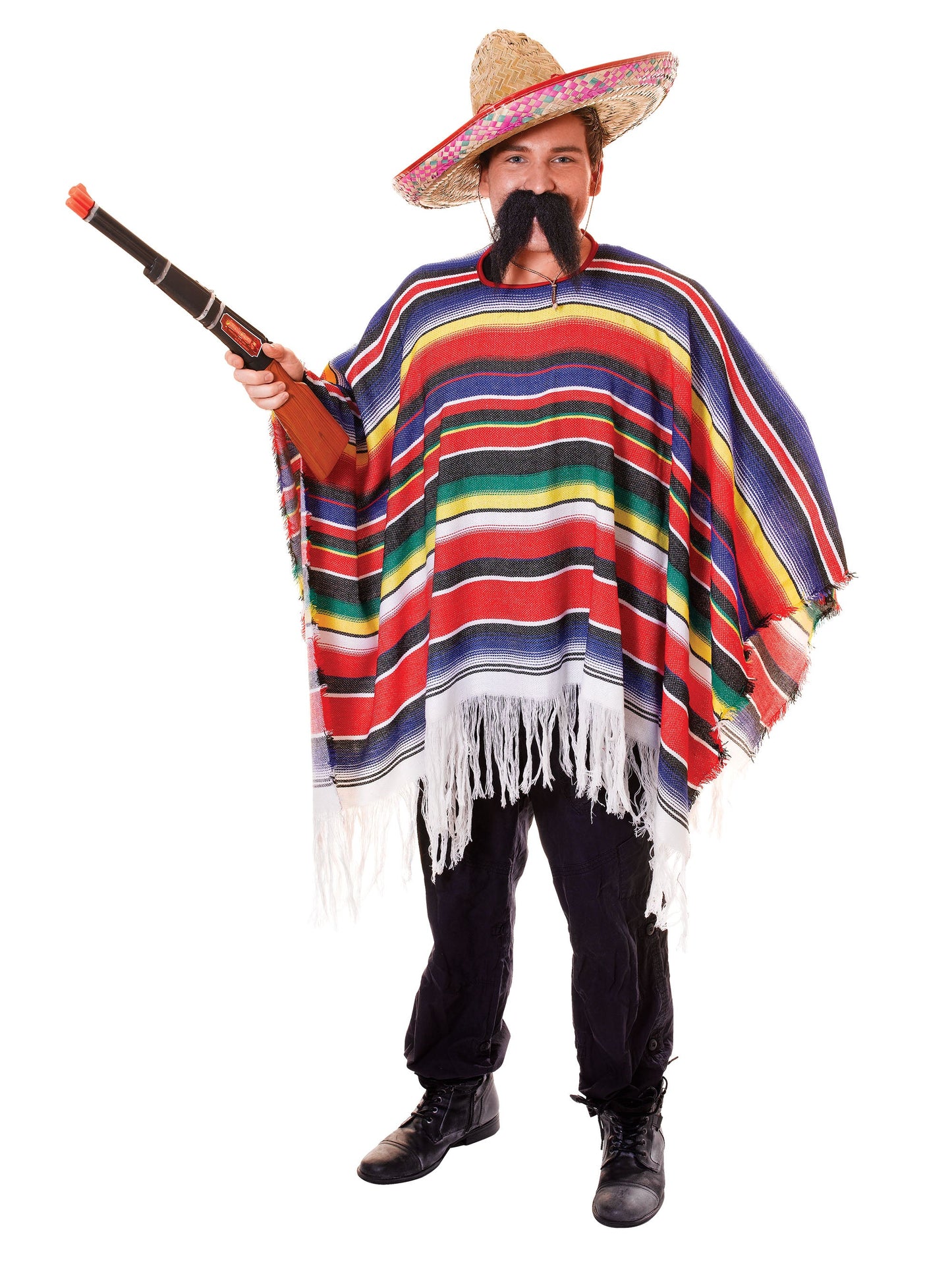 Adults Mexican Poncho Costume Hispanic Wild West Cowboy Bandit Fancy Dress Outfit