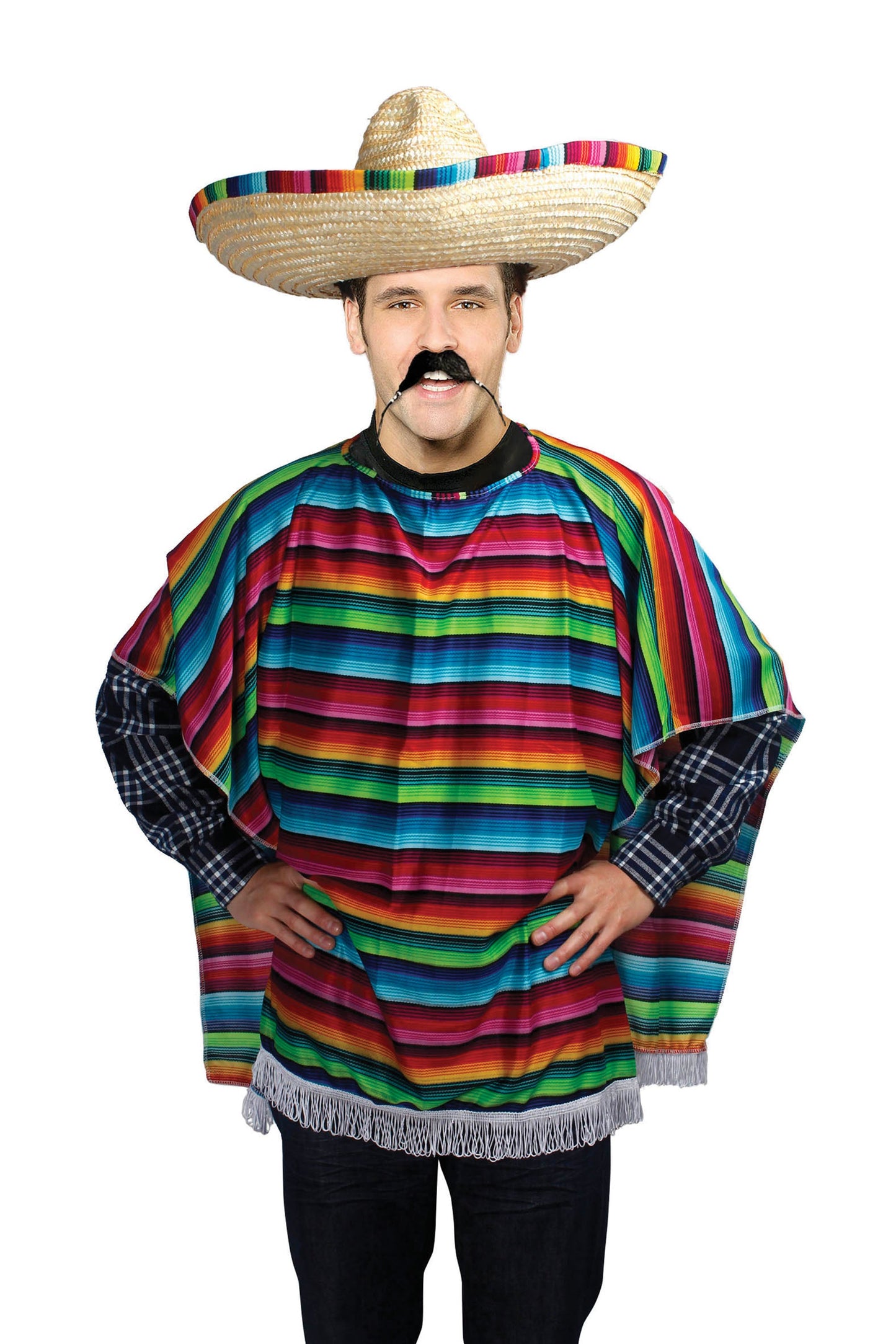 Adult Mens Unisex Mexican Spanish Poncho Fancy Dress Western Costume New