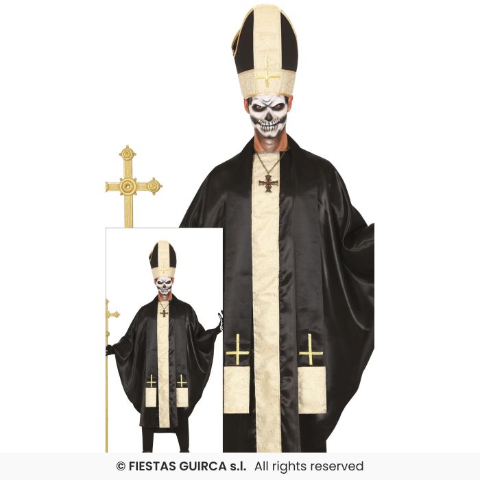 Dark Pope Costume Mens Religious Figure Halloween Skeleton Fancy Dress