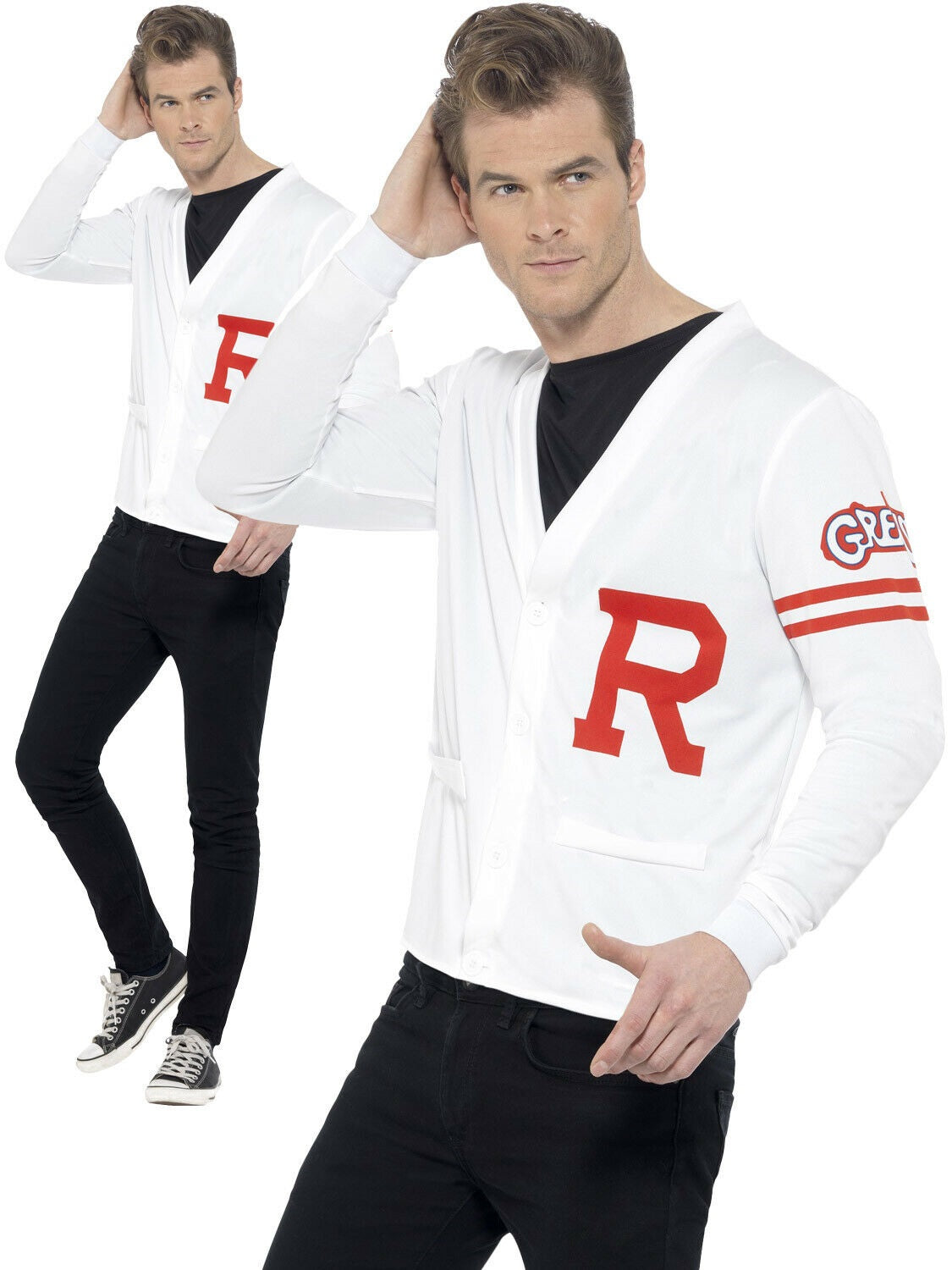 Rydell High Mens Costume Adults 1950s Grease Fancy Dress School Jock 50s Jumper