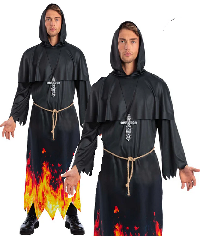 Burning Priest Costume Vicar Mens Halloween Fancy Dress Outfit M-XL