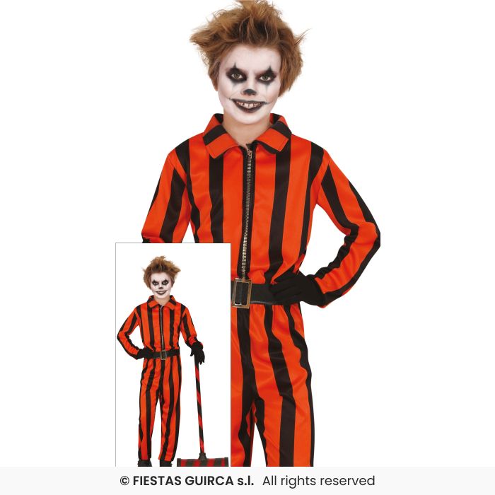 Harlequin Prisoner Costume Halloween Red & Black Striped Suit Fancy Dress Kids Age 3-12