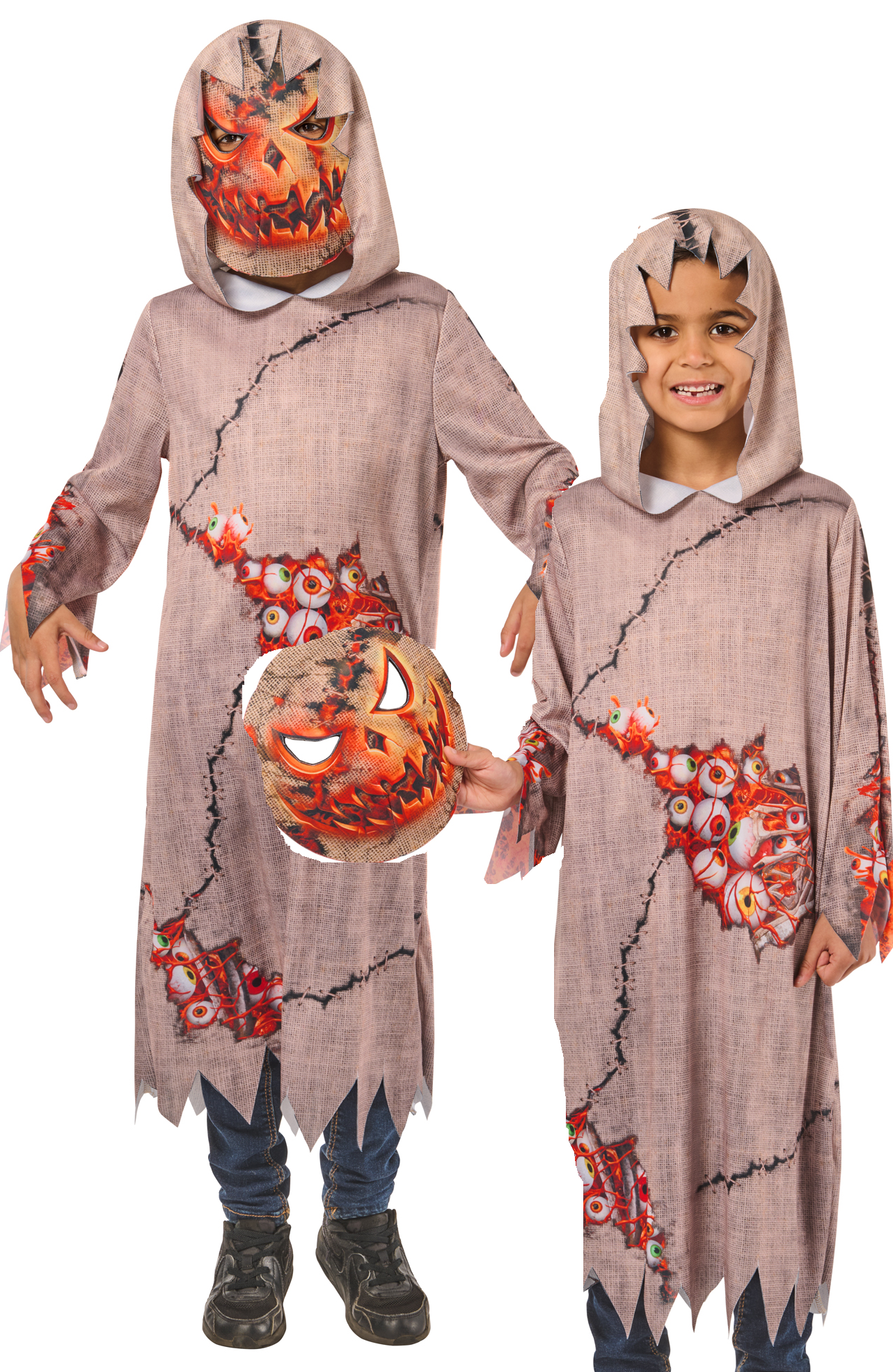 Pumpkin Goblin Costume Halloween Scary Scarecrow Kids Fancy Dress Boys Girls