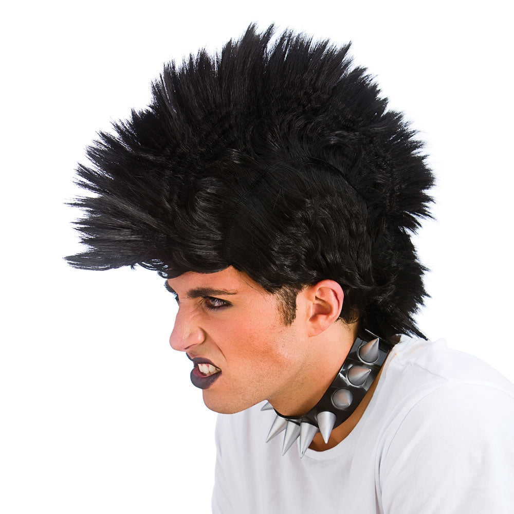 80s Black Punk Rock N Roll Wig Fancy Dress Mohawk Mohican Accessory New