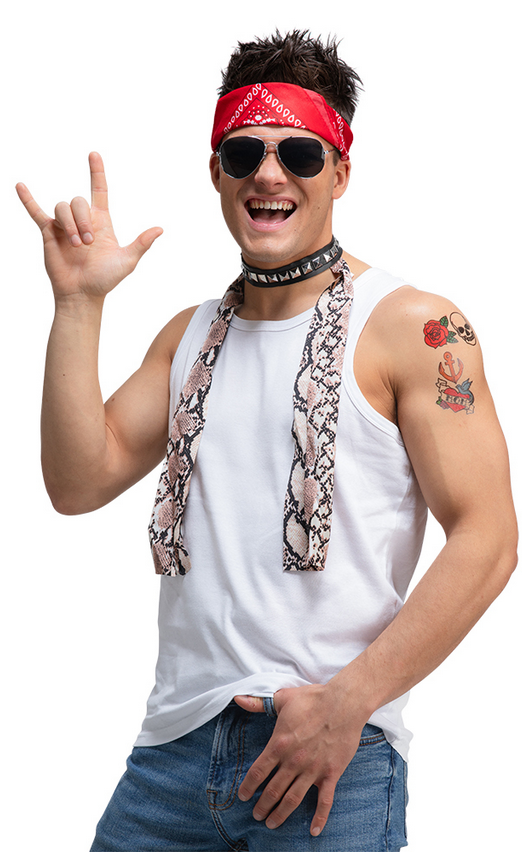 4pc Punk Rocker Set 80s 90s Rock n Roll Mens Ladies Fancy Dress Kit Glasses Bandana