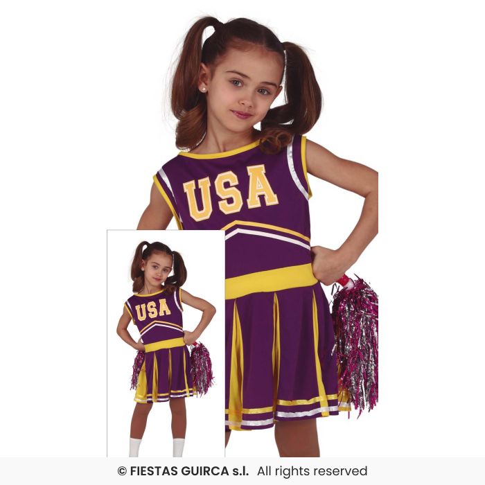 Purple USA Dancing Cheerleader Girls Fancy Dress Costume Cheerleading Age 3-12