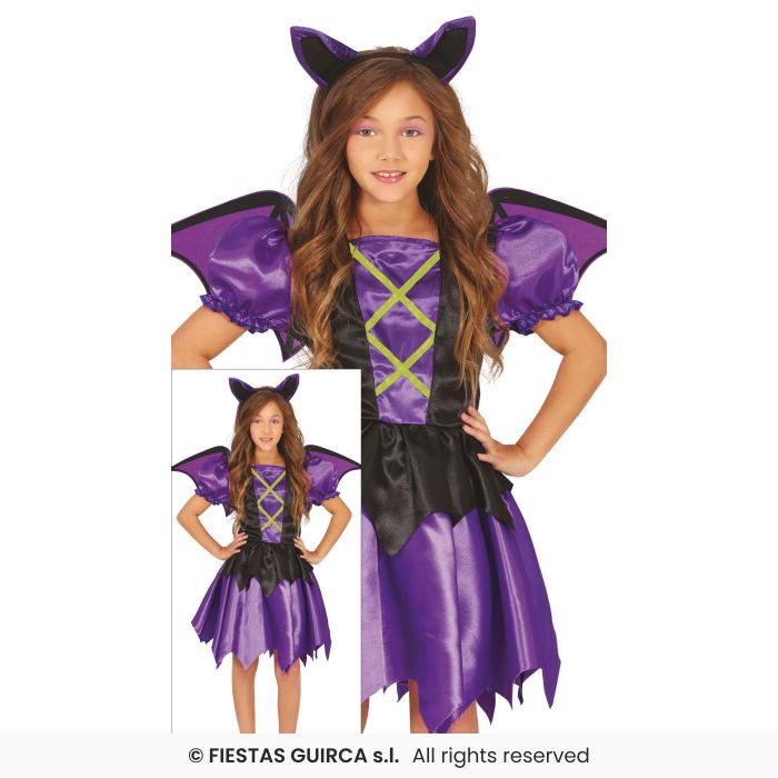 Purple Bat Costume Girls Halloween Creature Fancy Dress Outfit Kids Age 3-12