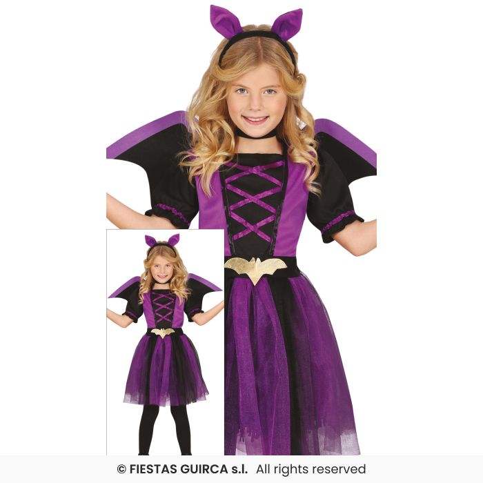 Deluxe Purple Bat Costume Girls Halloween Creature Fancy Dress Outfit Kids Age 3-12