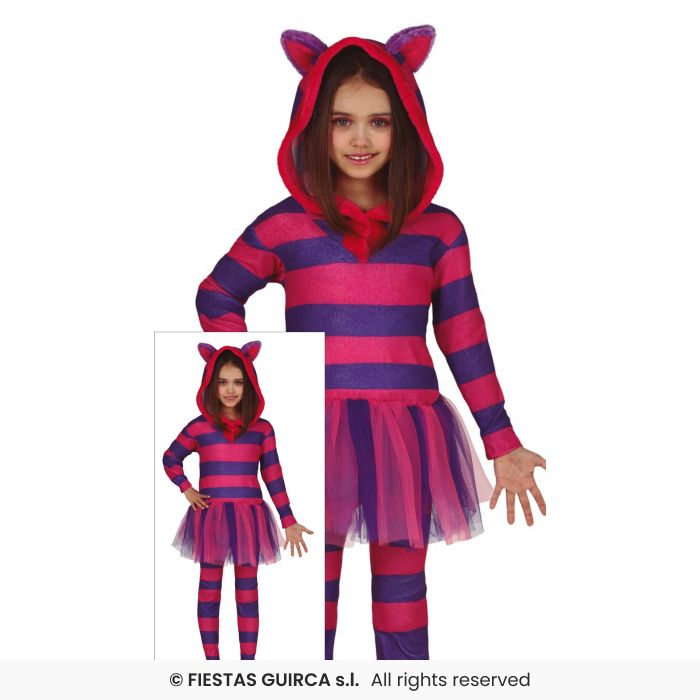 Purple Cat Girls Striped Cat Fancy Dress Costume Storybook Outfit Age 3-12