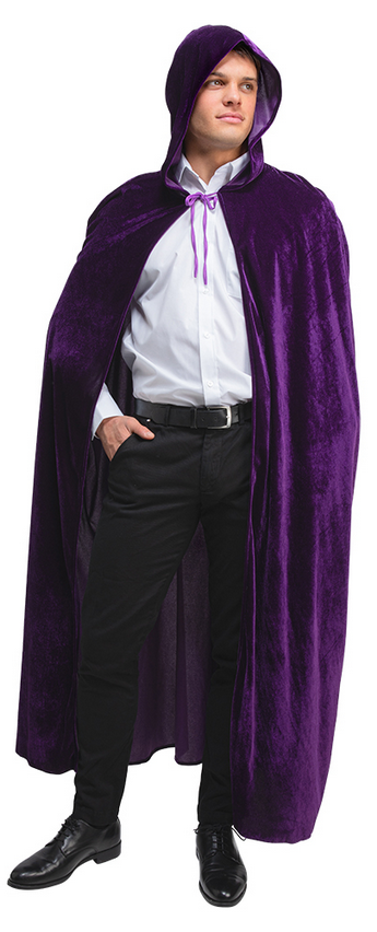 Hooded Velvet Cloak Adults Halloween Fancy Dress Cape With Hood Green Purple