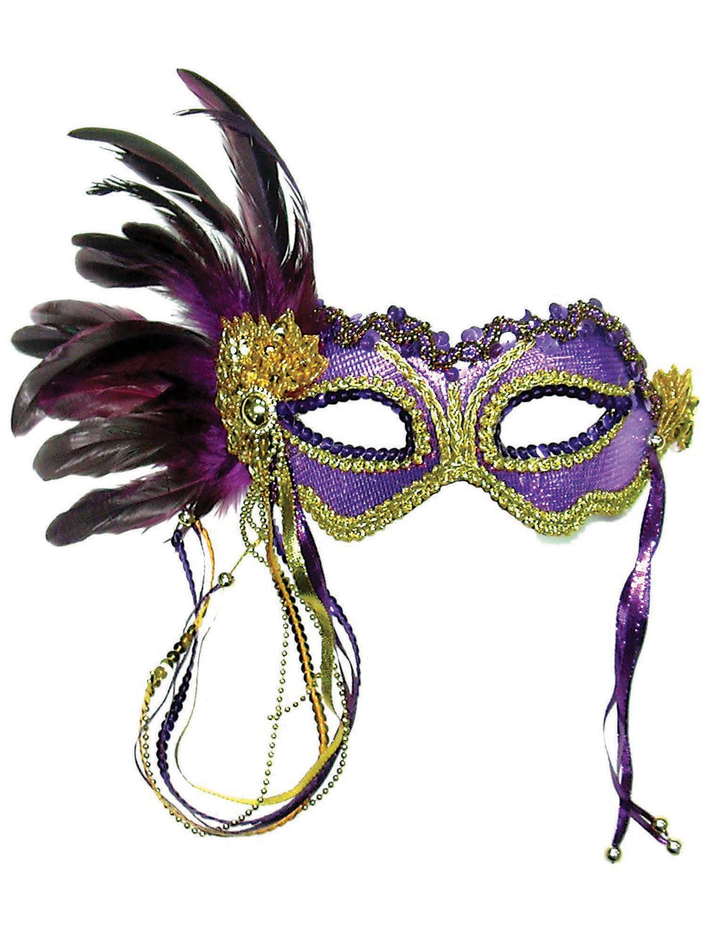 Purple Metallic Eyemask With Feather Adults Opera Masquerade Mask Ball Fancy Dress