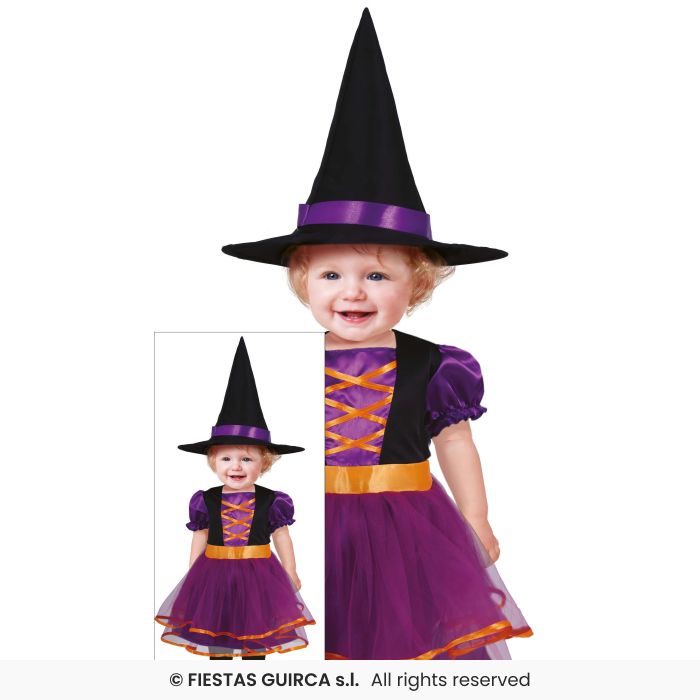 Purple & Orange Witch Costume Toddlers Halloween Witches Fancy Dress Outfit Age 1-3