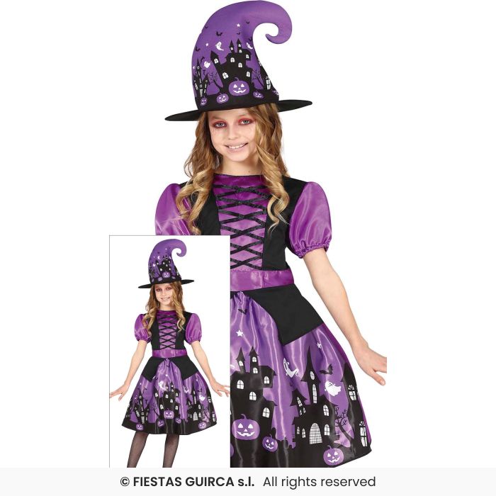 Haunted Purple Witch Girls Halloween Deluxe Witches Fancy Dress Costume Age 3-12
