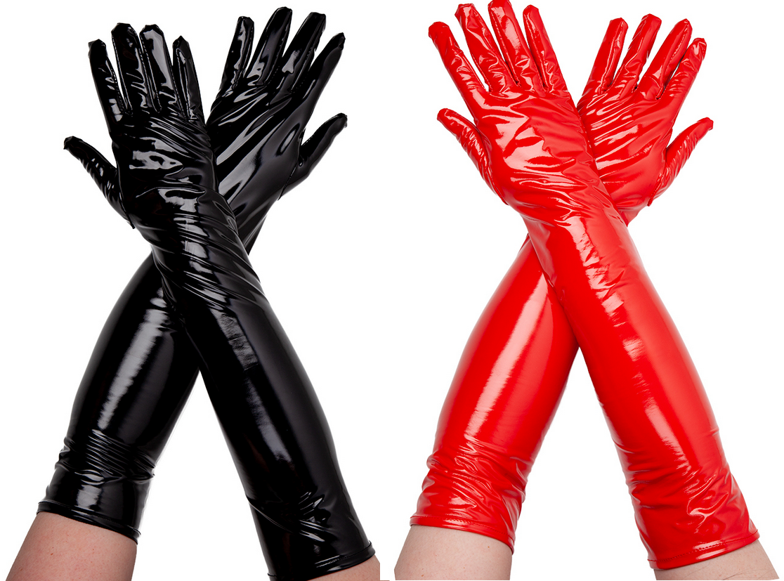 Ladies Long PVC Gloves Halloween Vampire Mistress Fancy Dress Accessory