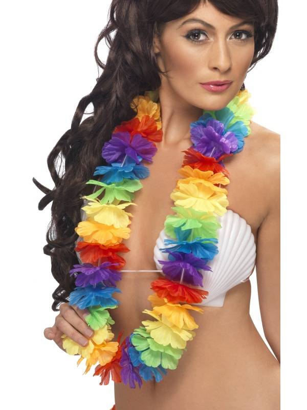 Hawaiian Fancy Dress Lei Garland Rainbow Floral Hawaiin Necklace New