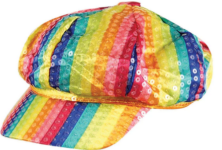 Rainbow Sequin Cap Adults Disco Neon Fancy Dress Hat Ladies Groovy Retro