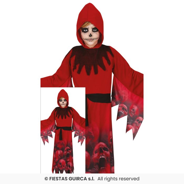 Red Reaper Costume Boys Skull Halloween Devil Fancy Dress Outfit Age 3-12