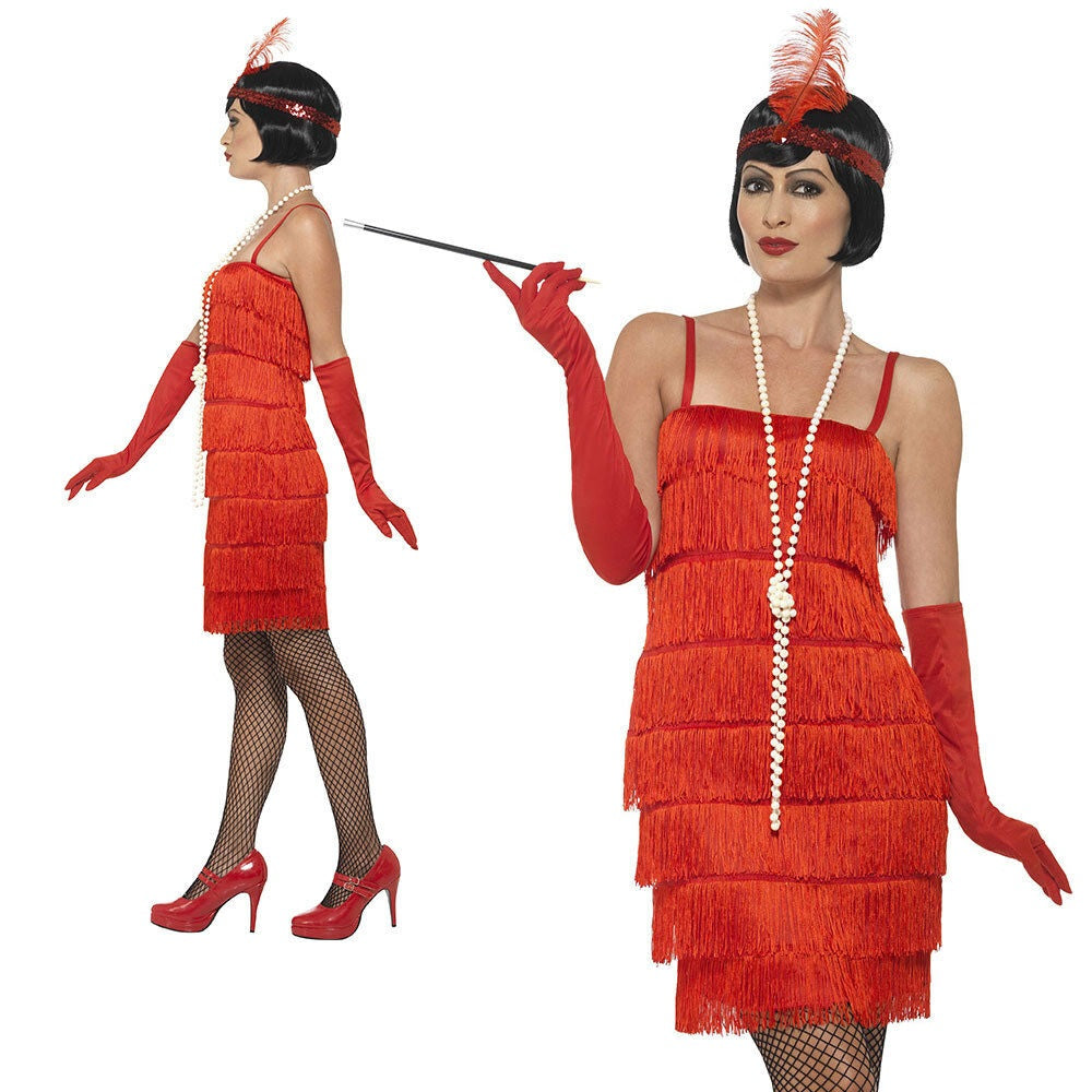 Red Flapper Ladies Costume 1920s Gatsby Charleston Fancy Dress Outfit New