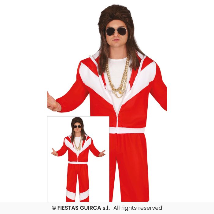 Scoucer Tracksuit Red 118 Retro Adults Fancy Dress Costume Shellsuit Mens M-XL