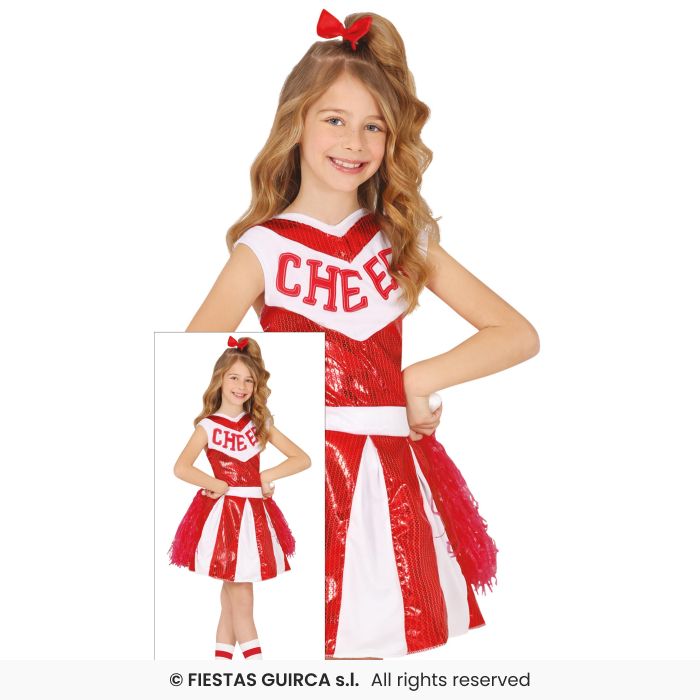 Red Sequined Cheerleader Girls Fancy Dress Costume Cheerleading Age 3-12