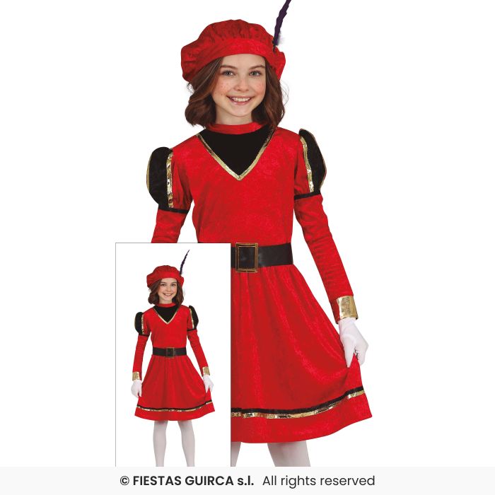 Girls Tudor Dress Red Page Medieval Fancy Dress Costume Book Day Age 3-12