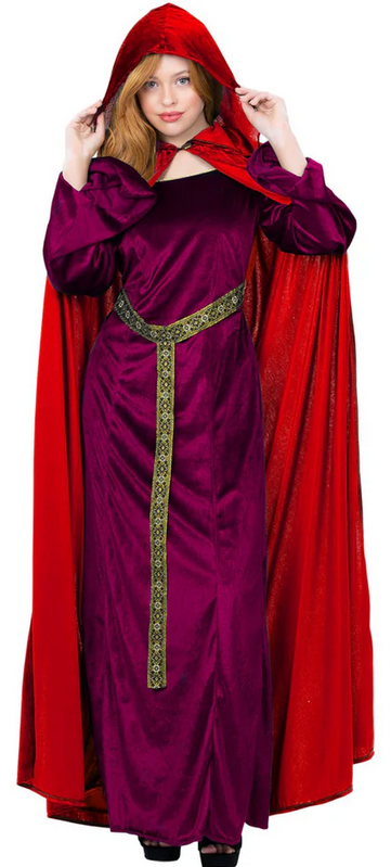Deluxe Cloak Garnet Red Adults Ladies Velour Medieval Robe Fancy Dress