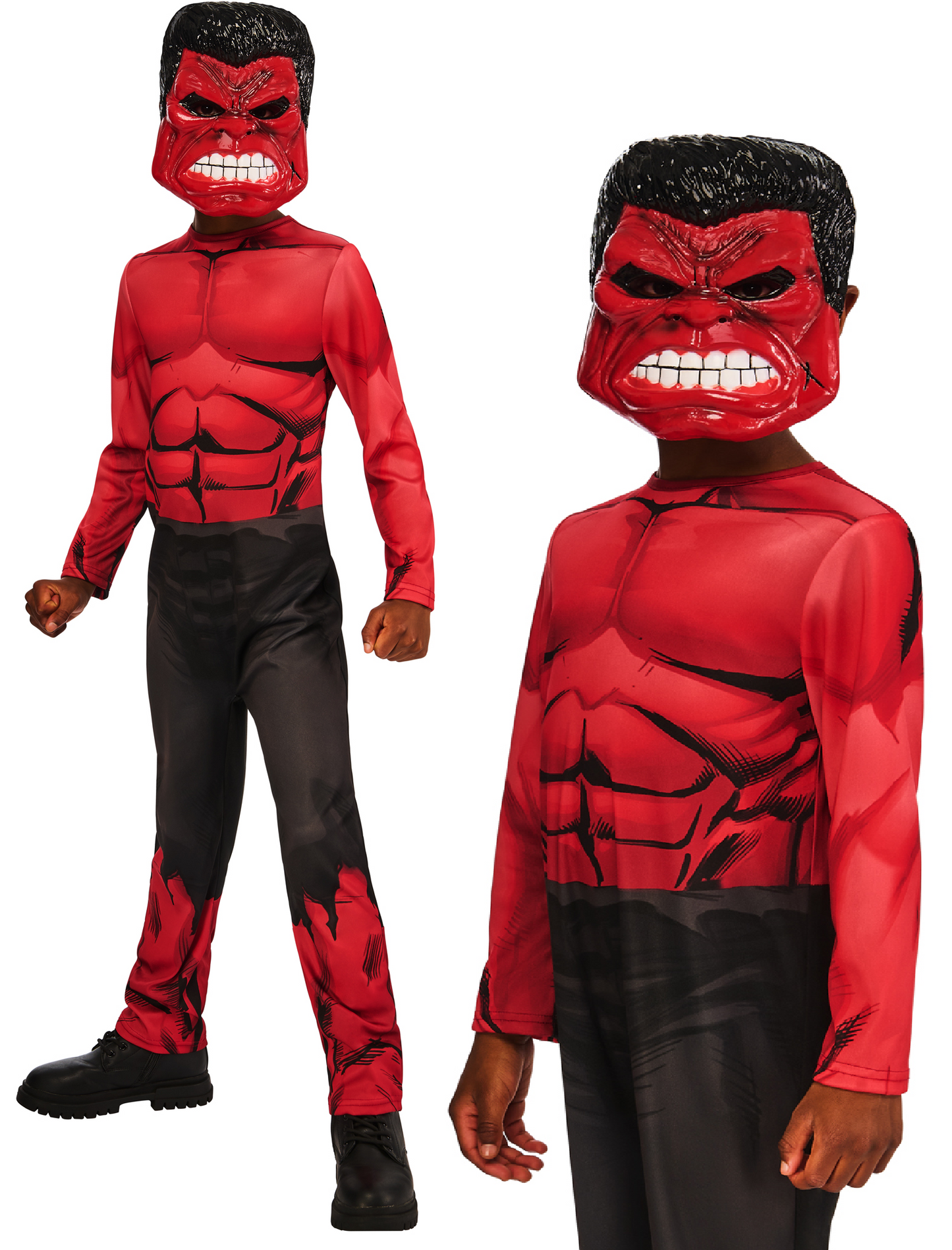 Red Hulk Costume + Mask Boys Girls Superhero Marvel Fancy Dress Outfit Kids