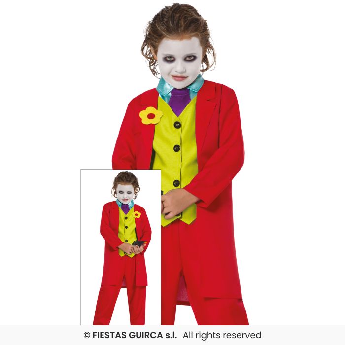 Red Suit Crazy Villain Joker Kids Movie Halloween Fancy Dress Costume Age 3-12