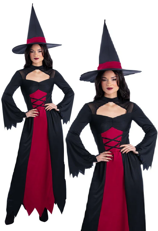 Bewitched Red Costume Ladies Halloween Witch Fancy Dress Outfit Witches UK 8-22