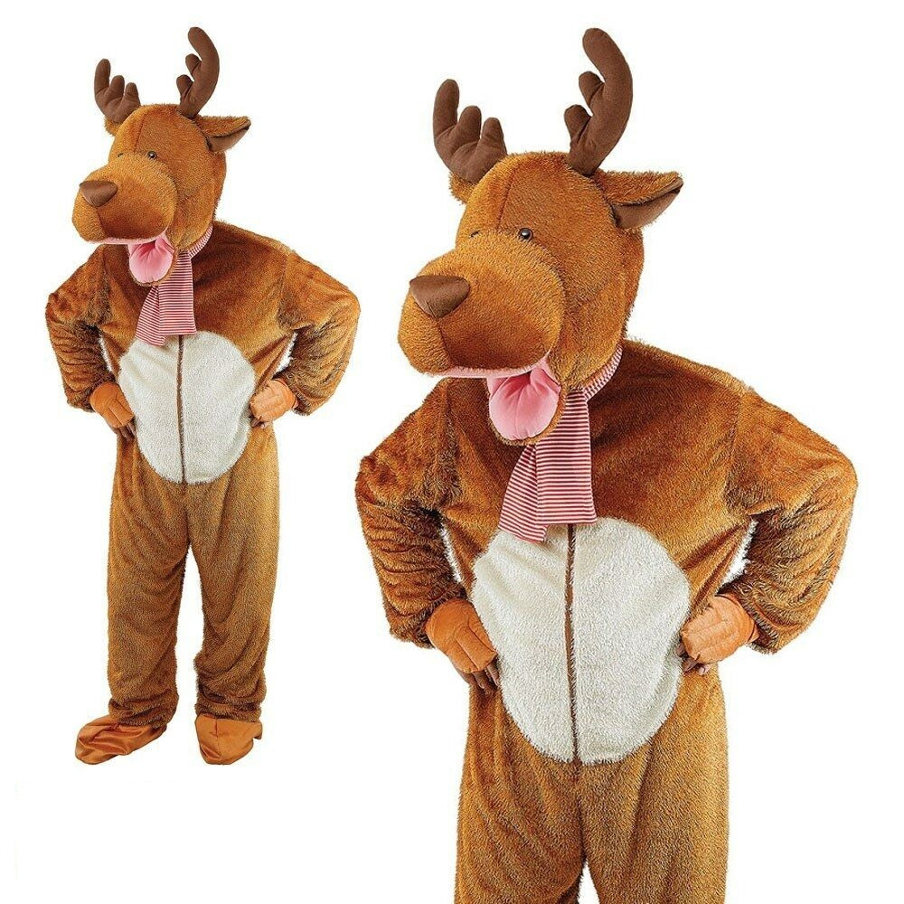 Big Head Reindeer Costume Moose Fancy Dress Mascot Christmas Animal Outfit Adults