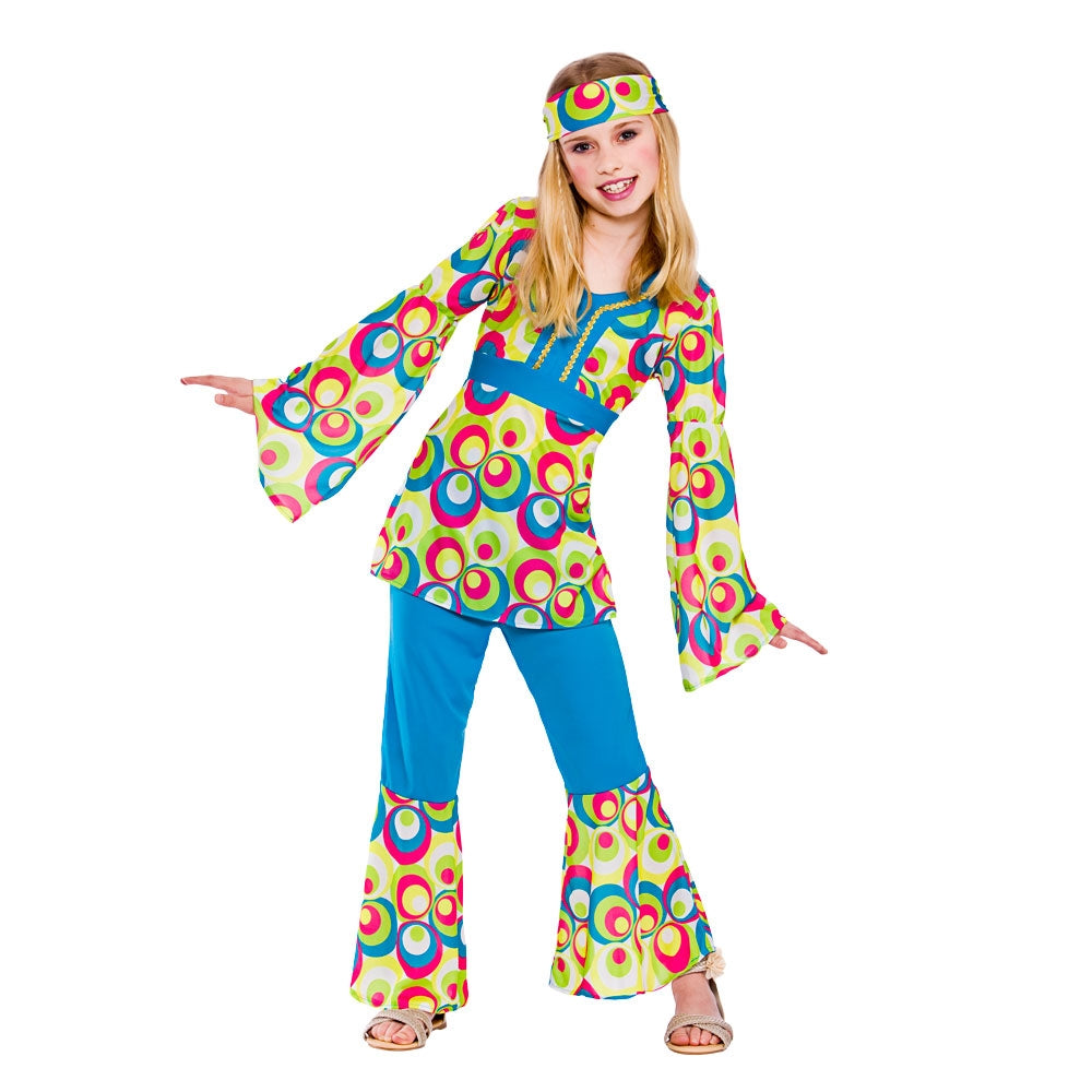 Childrens Hippy Girl Fancy Dress Costume 60's 70's Hippie Kids Outfit 5/13 Years