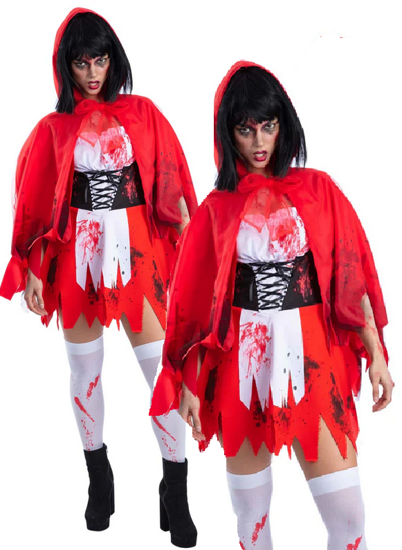 Zombie Red Riding Hood Costume Fairytale Fancy Dress Outfit Halloween UK 8-18
