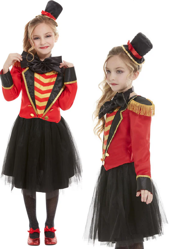 Deluxe Ringmaster Costume Red Circus Showtime Girls Fancy Dress Outfit Age 4-12