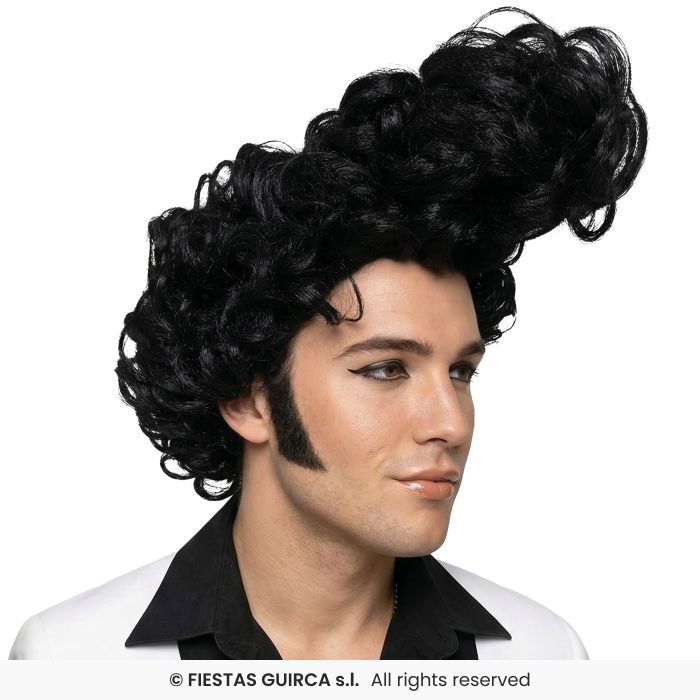 Rock King Black Wig Mens Rock N Roll 50s Wig Fancy Dress Accessory