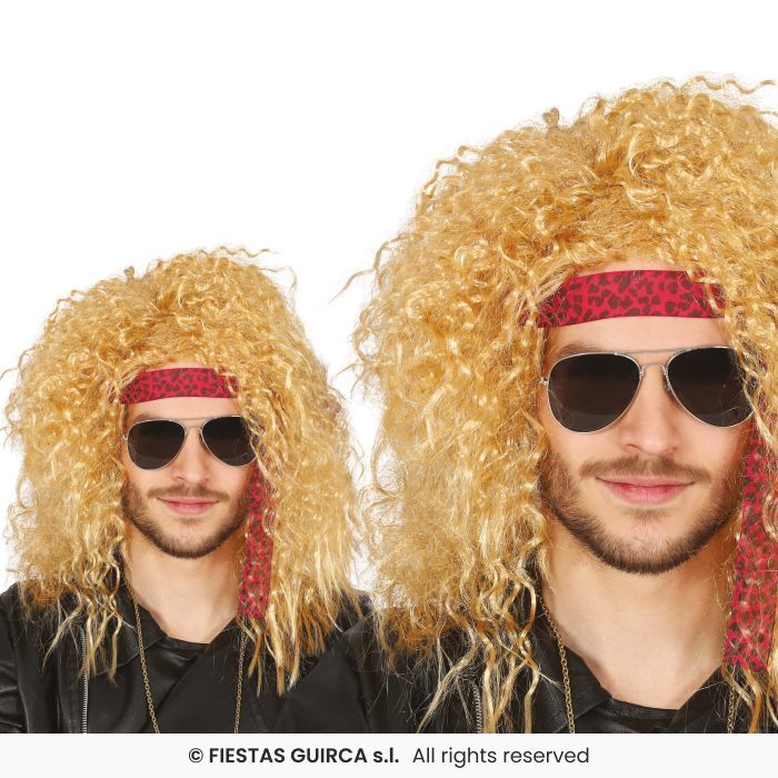 Mens Long Blonde Curly Wig Rock Star Fancy Dress Wig Adults 70s 80s Punk