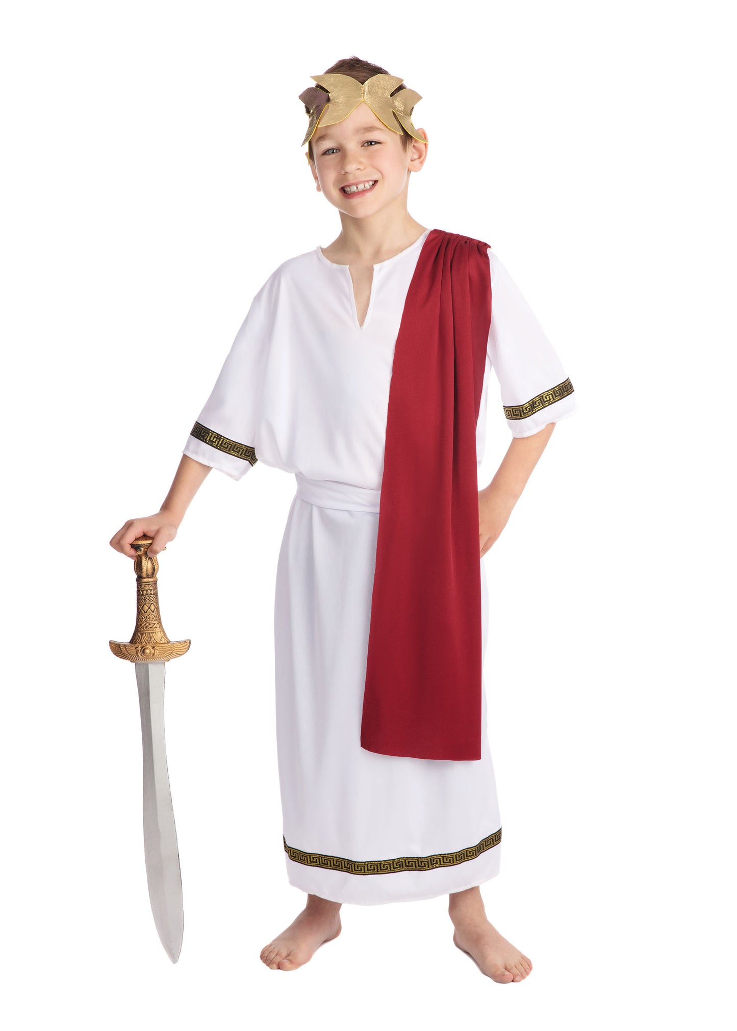 Roman Emperor Costume Greek Toga Robe Book Day Kids Fancy Dress Outfit