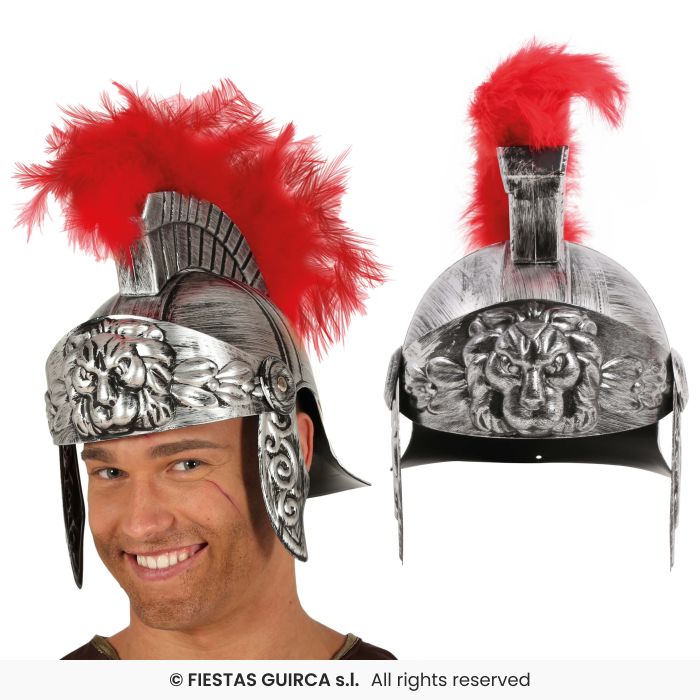Helmet Roman Silver With Feather Adults Gladiator Fancy Dress Helmet