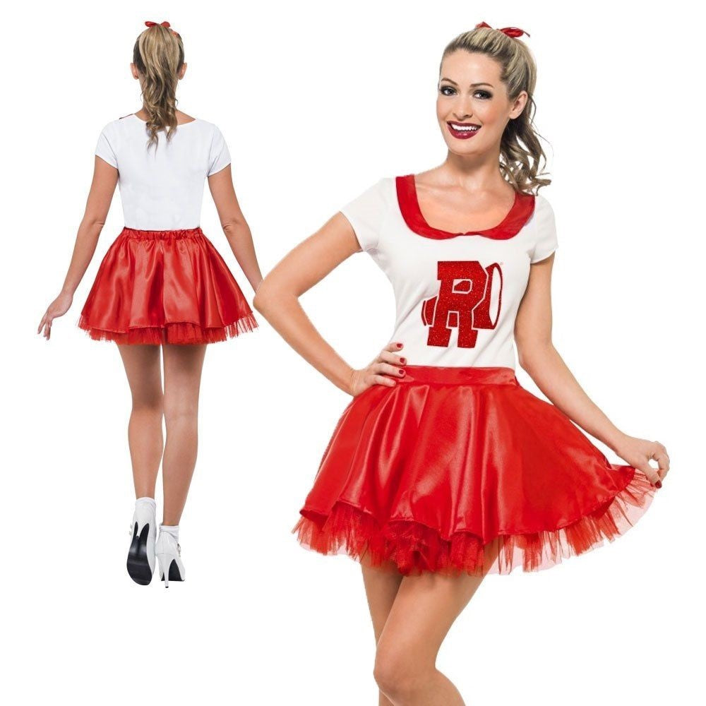 Grease Sandy Cheerleader Costume Adult Womens School Ladies Fancy Dress New