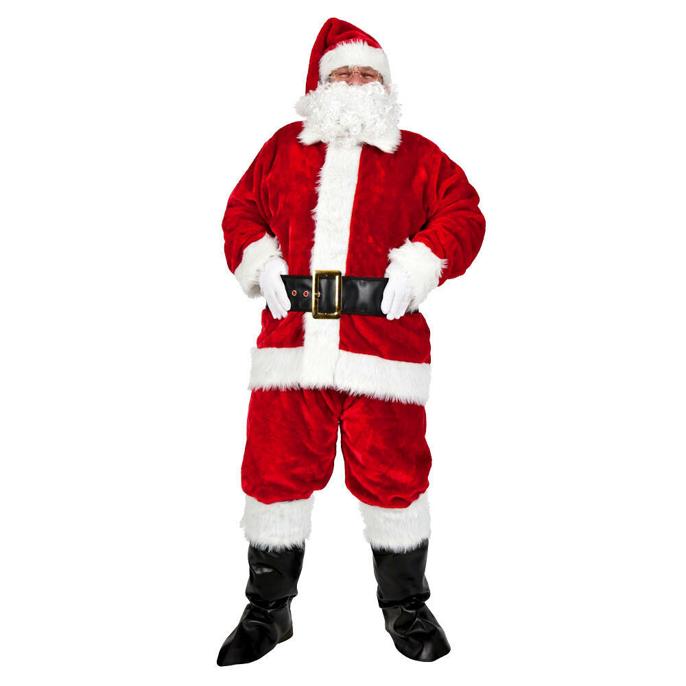 Mens Deluxe Luxury Santa Claus Father Christmas Suit Fancy Dress Costume 8 Piece