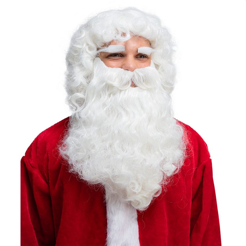 Super Deluxe Santa Wig Beard & Eyebrows Adults Father Christmas Fancy Dress Beard