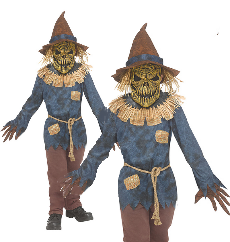 Scarecrow Costume Kids Halloween Fancy Dress Outfit + Mask Boys Girls