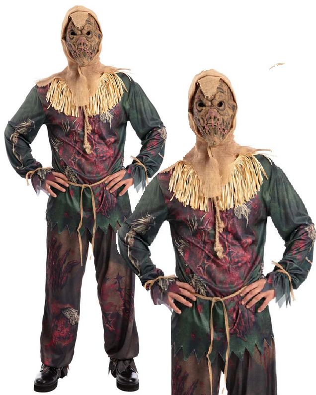 Horror Scarecrow Costume Adults Scary Halloween Fancy Dress Outfit Mens M-XL