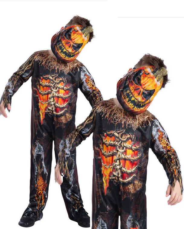 Evil Pumpkin Costume Halloween Horror Boys Fancy Dress Ouftit + Mask Age 4-12