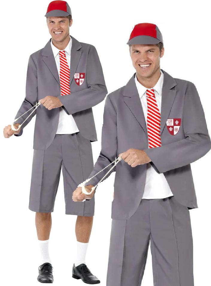 Mens School Boy Fancy Dress Costume Uniform Nerd Angus Geek Chest
