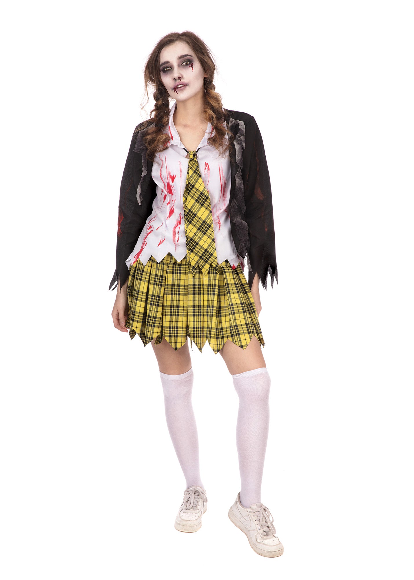 Zombie Sexy School Girl Ladies Costume Womens Halloween Fancy Dress Outfit Scary