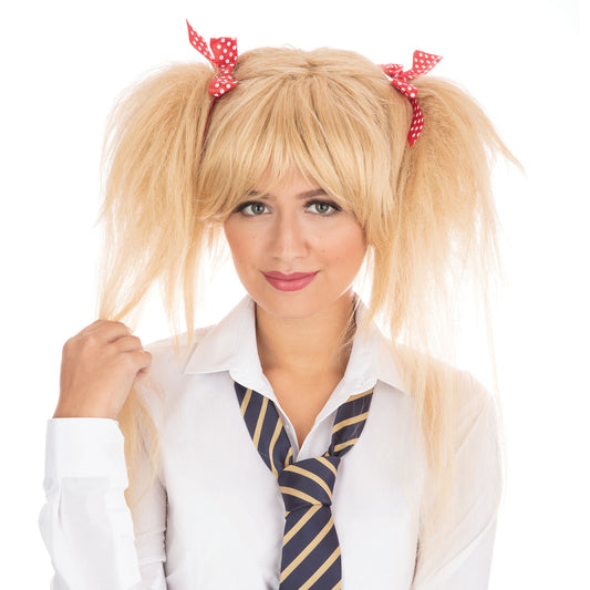 Schoolgirl Wig Blonde/Red Bows