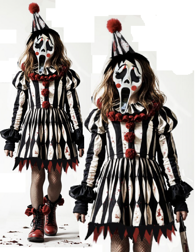 Girls Harlequin Ghost Face Bloody Scream Funworld Halloween Fancy Dress Costume