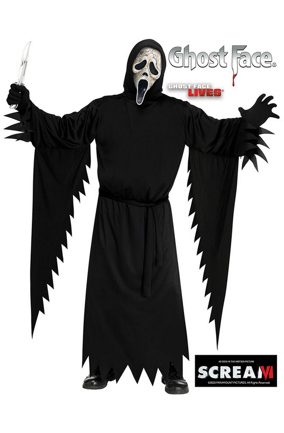 Scream Costume Adults Ghost Face Fun World Official Aged Scream Mask + Costume VI