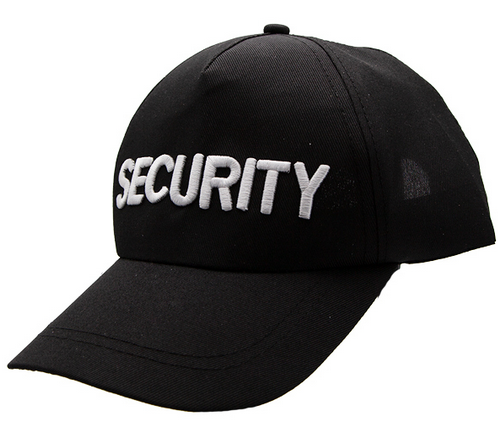 Security Baseball Cap Adults Bouncer Doorman Fancy Dress Prop Black Hat Bodyguard