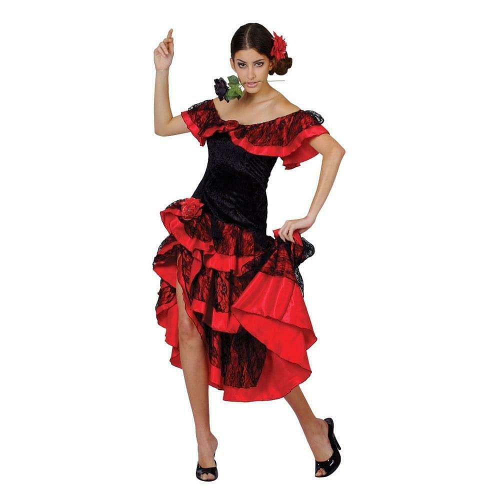 Rumba Spanish Senorita Ladies Fancy Dress Costume Adults Flamenco Dancer